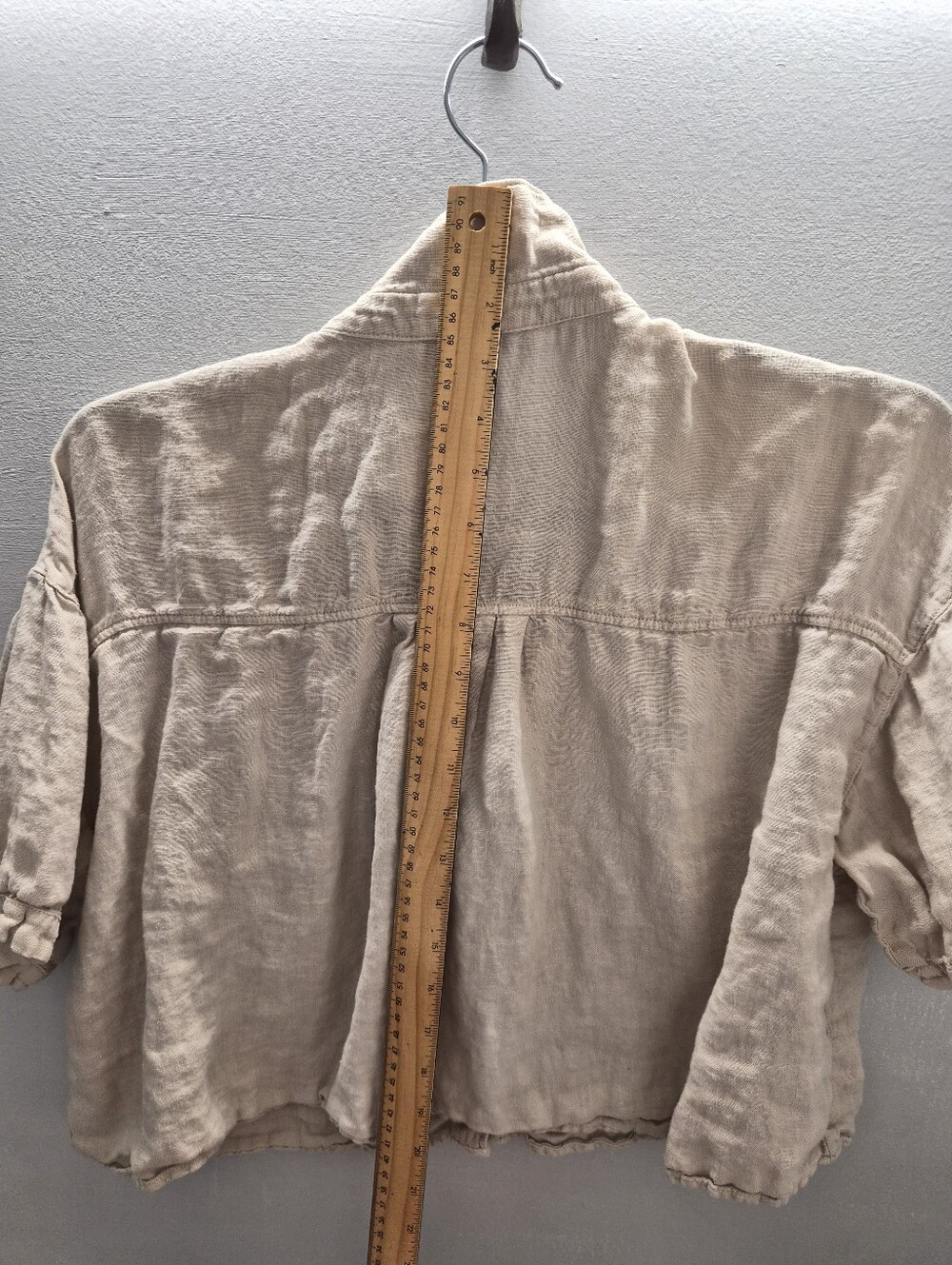 Zara Beige Linen Short-Sleeve Cropped Shirt - Picture 5 of 8